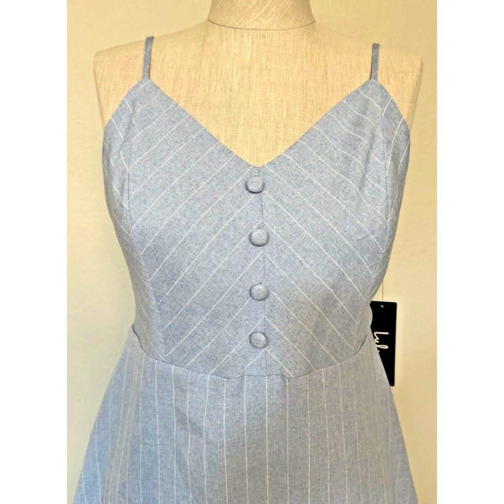 Lulu's Dress Women‎ Medium Blue White Shoreline Stripes Sleeveless Skater Dress - Picture 2 of 16